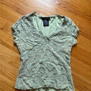 Rampage Green Ruched V-neck Cap Sleeve Lace Detailed Blouse